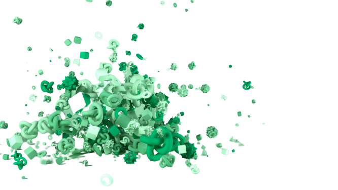 Green scattered shapes simulating the various social media platform.